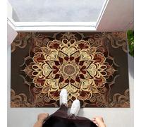 MLSOWM Paillasson Intérieur 60 x 120 cm, Tapis d'entrée Fleurs Magnifiques Rétro Antidérapant et Lavable Tapis de Sol Mandala Résistant pour Porte D'entrée, Couloir, et Balcon - Bordeaux