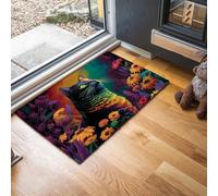 MLSOWM Paillasson Intérieur 60 x 90 cm, Tapis d'entrée Intérieur Chat Fleur Antidérapant et Lavable Tapis de Sol Peinture À L'Aérographe Résistant pour Porte D'entrée, Couloir, et Balcon - Violet