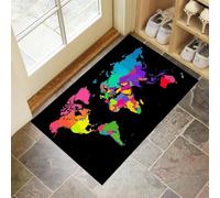 MLSOWM Paillasson Intérieur 80 x 120 cm, Tapis d'entrée Carte du Monde Antidérapant et Lavable Tapis de Sol Style De Conception Graphique Résistant pour Porte D'entrée, Couloir, et Balcon - Noir