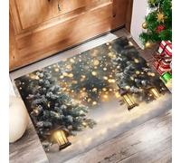 MLSOWM Paillasson Intérieur 90 x 150 cm Tapis de Porte Conte Fées Antidérapant Absorbant Tapis Entrée Intérieur Sapin Noël Lumières Clignotantes Lavable pour Chambre, Cuisine, Couloir, Vert Foncé
