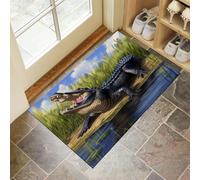 MLSOWM Paillasson Intérieur 90 x 150 cm, Tapis d'entrée Crocodile Antidérapant et Lavable Tapis de Sol Faune Résistant pour Porte D'entrée, Couloir, et Balcon - Vert