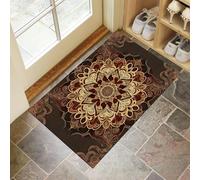 MLSOWM Paillasson Intérieur 90 x 150 cm, Tapis d'entrée Mandala Rétro Antidérapant et Lavable Tapis de Sol De Magnifiques Fleurs Résistant pour Porte D'entrée, Couloir, et Balcon - Brun Rougeâtre