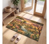 MLSOWM Paillasson Interieur Bohême 80 x 120 cm | Tapis d'Entrée Cactus D'Oasis du Désert Antidérapant et Lavable en Machine, Absorbantes pour Chien,Porte, Passage, Cuisine Orange Coucher De Soleil