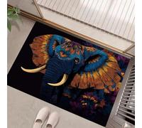MLSOWM Paillasson Interieur Entree 50 x 80 cm, Tapis de Bienvenue Fin Art Déco Antidérapant Lavable Tapis de Porte Éléphants D'Afrique Facile à Nettoyer pour Couloir Cuisine Salle De Bain, Bleu Foncé