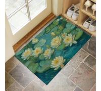 MLSOWM Paillasson Interieur Entree 60 x 90 cm, Tapis Antidérapant Peinture À l'huile Nénuphar Tapis de Porte Impressionnistes Absorbant, Lavable pour Chambre, Cuisine, Entrée, Couloir - Vert Émeraude