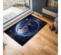MLSOWM Paillasson Interieur Entree 60 x 90 cm, Tapis de Bienvenue Fin Science-Fiction Spatiale Antidérapant Lavable Tapis de Porte Univers Terre pour Couloir Cuisine Salle De Bain, Bleu Foncé