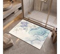 MLSOWM Paillasson Interieur Fleurs Aquarelles 50 x 80 cm | Tapis d'Entrée Motif Orchidée Marbre Antidérapant et Lavable en Machine, Absorbantes pour Chien,Porte, Passage, Cuisine Bleu Ciel