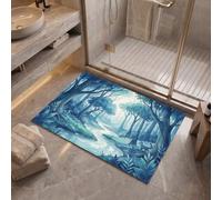 MLSOWM Paillasson Interieur Forêt Zen 60 x 90 cm | Tapis d'Entrée Ruisseau Forestier Renard Antidérapant et Lavable en Machine, Absorbantes pour Chien,Porte, Passage, Cuisine Indigo