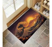 MLSOWM Paillasson Paysage Au Coucher du Soleil 50 x 80 cm Tapis de Sol des Vagues Magnifiques Tapis d'entrée Antidérapant Lavable Tapis de Bienvenue pour intérieur, Cuisine, Salle, Couloir - Orange