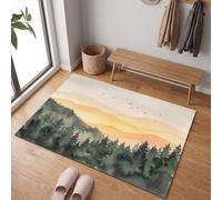 MLSOWM Paillasson Vue sur Montagne À L'Aquarelle pour Une Entrée Propre Toute l’Année, 60 x 120 cm | Tapis de Porte Montagnes Forêt Pins Oiseaux, Retient Poussière, Antidérapant et Facile à Nettoyer