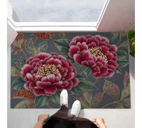 MLSOWM Paillassons pour entrée 60 x 90 cm Tapis de Porte De Magnifiques Fleurs Interieur et Extérieur Tapis Pivoine Rétro Antidérapant Absorbant, Facile à Nettoyer pour Couloir Chambre Cuisine, Gris