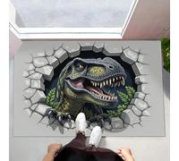 MLSOWM Paillassons pour entrée 90 x 150 cm Tapis de Porte Grotte 3D Interieur et Extérieur Tapis Le Tyrannosaurus Rex Brise Le Mur Antidérapant Absorbant pour Couloir Chambre Cuisine, Gris Anthracite