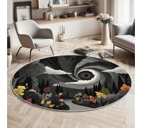 MLSOWM Paysage Sombre Tapis Rond Étrange Entrée en Spirale Tapis de Sol Décoration Antidérapant pour Salon, Chambre à Coucher, Salle à Manger Intérieur & Extérieur, 180cm, Gris Foncé