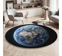 MLSOWM Paysage Spatial Tapis Rond L'Hémisphère Nord De La Terre Tapis de Sol Décoration Antidérapant pour Salon, Chambre à Coucher, Salle à Manger Intérieur & Extérieur, 80cm, Bleu