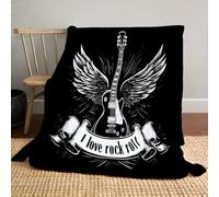 MLSOWM Plaid Couverture Polaire Flanelle Thème Rock Plaid Polaire Doux Et Chaude Guitare Électrique Vintage Jeté de Canapé Couverture Sieste pour Couvre lit, 70x100cm, Noir Et Blanc