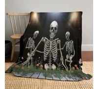 MLSOWM Plaid Couvertures en Polaire Grille d'halloween Couverture en Flanelle Prairie du Crâne Douce Légères Jete de Canape Toutes Saisons pour Voyager, Lit ou Canapé (220x240cm, Gris Foncé)