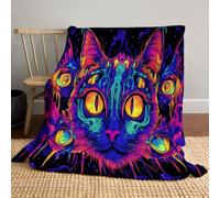 MLSOWM Plaid Couvertures en Polaire Peinture Qui Coule Couverture en Flanelle Chat Psychédélique Douce Légères Jete de Canape Toutes Saisons pour Voyager, Lit ou Canapé (220x240cm, Bleu Néon)