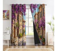 MLSOWM Rideau Occultant 140x260cm, Lot de 2 Double Rideau Isolant Anti-Bruit Rideaux Opaque Architecture Romantique Rideaux à Oeillets Allée du Bord De Mer, Décoration Chambre Fenetre, Jaune