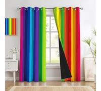 MLSOWM Rideau Occultant 140x260cm, Lot de 2 Double Rideau Isolant Anti-Bruit Rideaux Opaque Géométrie Minimaliste Rideaux à Oeillets Rayures Arc-en-Ciel, Décoration Chambre Fenetre, Multicolore
