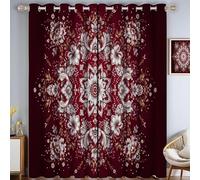 MLSOWM Rideaux Occultant Géométrie du Mandala 132L X 160H cm 2 Panneaux Rideaux à Oeillets Isolation Thermique Style Ethnique De Luxe pour Chambre Salon Bureau Fenetre Décoration, Bordeaux