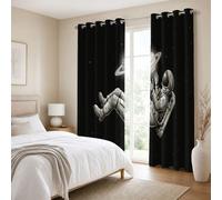 MLSOWM Rideaux Occultant pour Chambre Enfant, Rideau Opaque à OeilletsAstronaute Saturne Isolation Thermique Rideaux de fenêtre Croquis Rétro Décoration de Draperies, 117x137cm