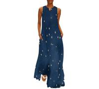MLSOWM Robe Longue Femme, Étoile Robe de Plage Longue Mer D'Étoiles Bleues Maxi D'été Casual sans Manches Grande Taille Robes Trapeze Legere Fluide avec Poches