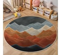 MLSOWM Simplicité Abstraite Tapis Rond 160cm Lavable en Machine Antidérapant Montagnes De Vagues Ronde Carpet Descente de Lit Doux Poil Ras Carpette pour Salon Salle a Manger Bureau, Rouge Rouille