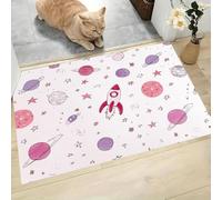 MLSOWM Style De Fille De Dessin Animé Paillasson Intérieur, 60 x 120 cm Tapis Entrée Intérieur Antidérapant Tapis de Porte Fusée Spatiale Absorbant Lavable pour Cuisine, Salle de Bain, Couloir, Rose