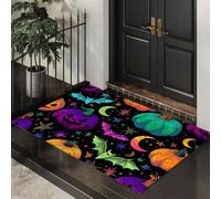 MLSOWM Style Graffiti Pop Paillasson Intérieur, 60 x 90 cm Tapis Entrée Intérieur Antidérapant Tapis de Porte Citrouille, Chauve-Souris, Étoiles Lune Absorbant Lavable pour Salle de Bain, Couloir,