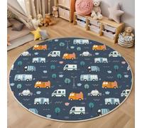 MLSOWM Tapi de Rond Convoi De Secours pour Enfants, 180cm Tapis Camions De Pompiers Et Ambulances Moelleux à Poils Courts - Lavable - Antidérapant pour Chambre d'enfant, Salle de Jeu, Descente de lit
