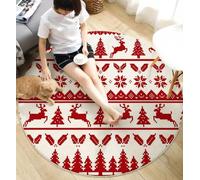 MLSOWM Tapi de Rond Vent Noël Fair Isle pour Enfants, 200cm Tapis Renne Sapin Noël Flocons Neige Moelleux à Poils Courts - Lavable - Antidérapant pour Chambre d'enfant, Salle de Jeu, Descente de lit