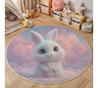 MLSOWM Tapis Chambre Enfant Rond Nuages du Lapin Blanc - 100cm Antidérapant, Doux à Poils Courts Style Fantastique 3D Moquette Décoration pour la Chambre, Salle de Jeux, Rose