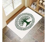 MLSOWM Tapis Chêne Entrée Intérieur - Tapis de Porte Symboles Mythologiques Antidérapant Anti-Poussière - Paillasson de Propreté Extérieur - Tapis de Porte Lavable Absorbant (Vert 80 x 120 cm)