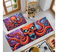 MLSOWM Tapis Cuisine Devant Evier Culte Profondeurs Marines, 45x75cm+45x150cm | Absorbant Huile et Eau, Tapis de Cuisine Monstre Pieuvre Squelette, Antidérapant, Résistant Tache, Facile à Nettoyer
