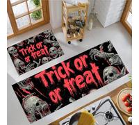 MLSOWM Tapis Cuisine Devant Evier Horreur Sanglante, 45x75cm+45x150cm | Absorbant Huile et Eau, Tapis de Cuisine Crâne De Sang, Antidérapant, Résistant Tache, Facile à Nettoyer, Rose Rouge