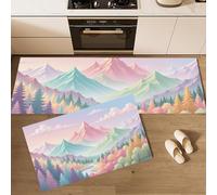 MLSOWM Tapis Cuisine Devant Evier, Rivière Vallée Sinueuse Tapis de Cuisine Antidérapant et Lavable, Idées Créatives Tapis de Couloir pour Manger, Buanderie, Chambre - 45x75cm+45x150cm 2 pièces, Rose