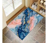 MLSOWM Tapis de Bienvenue Art Fluide Moderne, 50 x 80 cm Paillasson Interieur Entree Marbre Whirlpool Antidérapant Tapis de Sol avec Microfibres Douces Absorbantes pour Entrée, Couloir, Chien, Bleu
