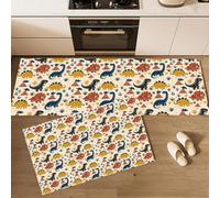 MLSOWM Tapis de Cuisine Devant Evier Jungle Rétro Dinosaures, Antidérapant et Lavable Tapis de Cuisine Tyrannosaure Rex Tricératops Volcan Tapis de Paillasson pour Couloir, Buanderie,43x75cm+43x150cm