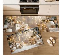 MLSOWM Tapis de Cuisine Devant Evier Lumières Couronne Noël Tapis de Passage de Cuisine Décorations Noël Antidérapant Lavable pour Couloir, la Salle à Manger et l’ entrée, Brun Clair 45x75cm+45x150cm