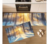 MLSOWM Tapis de Cuisine Devant Evier Neige en Forêt Lot de 2 Tapis de Passage de Cuisine Forêt d'hiver Antidérapant Lavable pour Couloir, la Salle à Manger et l’ entrée, Bleu 45x75cm+45x150cm