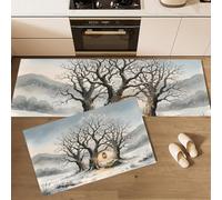 MLSOWM Tapis de Cuisine Devant Evier Paysage De Noël Rétro Antidérapant Lavable | Tapis de Cuisine Arbre Mort Sol Enneigé, Absorbant Huile et Eau, Facile à Nettoyer pour Buanderie, Manger et Entrée