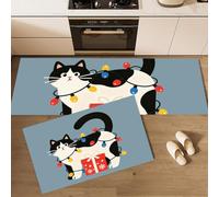 MLSOWM Tapis de Cuisine Devant Evier Thème De Noël Antidérapant Lavable | Tapis de Cuisine Chat Lumineux Coloré, Absorbant Huile et Eau, Facile à Nettoyer pour Buanderie, Manger et Entrée