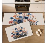 MLSOWM Tapis de Cuisine Minimalisme - Tapis de Passage Illustrations De Fleurs Sauvages 43x75cm+43x150cm - Confort Pieds Nus - Carpette Antidérapant et Lavable pour Manger, Couloir, Buanderie, Beige