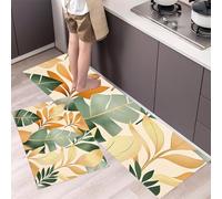 MLSOWM Tapis de Cuisine Plantes Tropicales Lavables et Antidérapants, Lot de 2 Tapis de Sol Devant Evier Feuille d'or De La Jungle Anti-Fatigue pour Confortables pour Debout (Brun, 40x60cm+40x120cm)