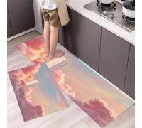 MLSOWM Tapis de Cuisine Porte du Ciel Lavables et Antidérapants, Lot de 2 Tapis de Sol Devant Evier Nuages Rêveurs Anti-Fatigue pour Confortables pour Debout (Rose, 43x75cm+43x150cm)