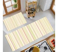 MLSOWM Tapis de Cuisine Rayures Serrées Lavables et Antidérapants, Lot de 2 Tapis de Sol Devant Evier Texture Verticale Anti-Fatigue pour Confortables pour Debout (Jaune Clair, 40x60cm+40x120cm)