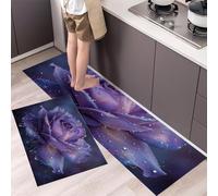 MLSOWM Tapis de Cuisine Réalisme Magique 2 pièces,Tapis de Sol Rosée De Rose Antidérapants et Lavable Taches Carpette Anti-Fatigue pour Couloir Devant Evier et Entrée, 45x75cm+45x150cm, Violet