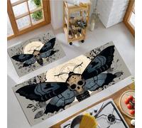 MLSOWM Tapis de Cuisine Runes Mystiques Antidérapant, 40x60cm+40x120cm Tapis de Cuisine Devant Evier Papillon De Nuit Crâne, Anti-salissures pour Buanderie, Entrée, Couloir, Gris brunâtre