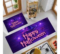 MLSOWM Tapis de Cuisine Style Cyberpunk Antidérapant, 40x60cm+40x120cm Tapis de Cuisine Devant Evier Lumières Néon, Chapeaux De Magicien, Anti-salissures pour Buanderie, Entrée, Couloir, Violet Néon