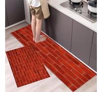MLSOWM Tapis de Cuisine Style Industriel Moderne - Tapis de Passage Mur De Briques Rouges 43x75cm+43x150cm - Carpette Antidérapant et Lavable pour Manger, Couloir, Buanderie, Rouge